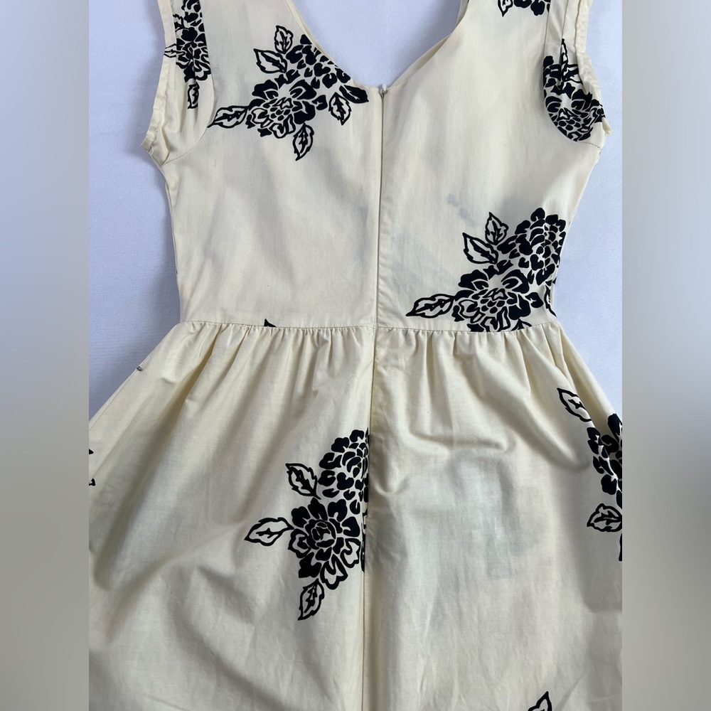 S Twelve Yellow & Black Floral Cotton Spandex A-line Summer Beach Vacation Dress - Picture 12 of 14